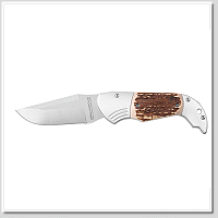 AGA ALEX 隱蔽滑蓋式彈簧刀 緞面440B不鏽鋼刃 鹿角柄 -彈簧刀