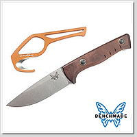 Benchmade SlipRidg Fixed Combo 穩定木柄戶外直刀(含割皮鉤及鞘) - MagnaCut® 鋼(石洗處理)