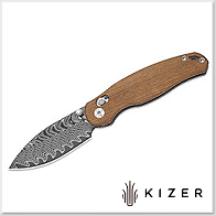 Kizer Phoca CD 古夷蘇木柄 Clutch Lock 折刀 -大馬士革鋼(酸洗處理)