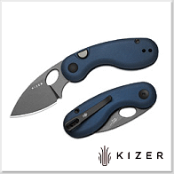 Kizer Microbe™ 藍鋁柄按鈕鎖折刀 -14C28N鋼灰色石洗