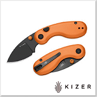 Kizer Microbe™ 橘鋁柄按鈕鎖折刀 -14C28N鋼黑刃