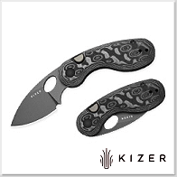 Kizer Microbe™ 灰黑電木柄按鈕鎖折刀 -14C28N鋼灰石洗
