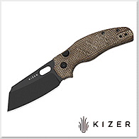 Kizer Sheepdog® C01C 2.9 BS UltreX™ 棕色電木柄按鈕線鎖折刀 - ELMAX鋼(霧面DLC處理)