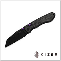 Kizer Wharning鋁+Norplex UltreX黑白電木柄按鈕鎖折刀 -S45VN鋼黑刃