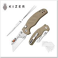 Kizer Sheepdog® Utility 棕色電木柄按鈕鎖美工刀-5Cr15MoV鋼(噴砂處理)