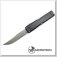 Microtech Ultratech S/E Gen IV 黑鋁柄灰半齒彈簧刀- M390MK鋼 (末日石洗)