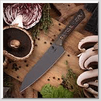 MICROTECH 簽名版 Utility Knife 多用途廚刀(萬用廚刀) M390MK鋼 石洗DLC塗層 青銅鈦合金刀枕 火線碳纖維柄 -廚刀 (不二價)
