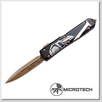Microtech ULTRATECH MOLONLABE D/E黑鋁柄銅色平刃彈簧刀 【簽名版】