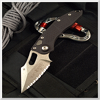 【新年特價】Microtech STITCH黑鋁柄石洗半齒側彈刀