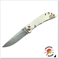 斯巴達 Spartan Harsey 鈦柄銅色中軸螺絲Frame Lock折刀 -大馬士革鋼(酸蝕處理)【不二價】