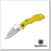 Spyderco Ladybug 3 Salt 瓢蟲3代 黃色FRN柄 Back Lock全刃小折刀-H-2鋼 (Satin處理)