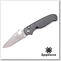 Spyderco ButtonUp™ 碳纖+G10複合柄半齒折刀- 8Cr13MoV鋼 (Satin處理)