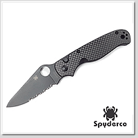 Spyderco ButtonUp™ 碳纖+G10複合柄黑半齒折刀- 8Cr13MoV鋼 (黑色氧化塗層)