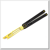 Squid Industrie Topaz Mako V5 Bottle Opener 黑鋁柄金色刃訓練用蝴蝶刀- 410鋼(PVD塗層)