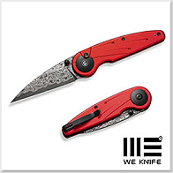 We Knife/Civivi Starflare 紅鋁柄 指柱/按鈕鎖折刀 - 大馬士革鋼