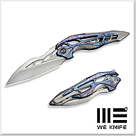 We Knife Arrakis 灰鈦+火焰紋鈦鑲崁一體柄 Frame Lock折刀 -Vanax鋼(手工拉絲處理)【限量299把】