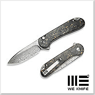 We Knife/Civivi Elementum II 碎碳纖維和金色碎屑樹脂柄 Button Lock折刀 -Damascus鋼