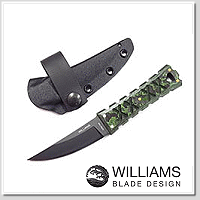 Williams Blade Design Shobu Zukuri Mini Kaiken 叢林迷彩肥碳纖柄黑刃直刀-RWL-34鋼(黑色DLC處理) 【限量25把，不二價】