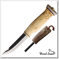 Wood Jewel Fixed Blade Combo Curly /80CrV2鋼. 樺木鑲嵌馴鹿角. 馴鹿角打火石 -直刀