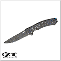 [限量版] ZT SINKEVICH KVT MMC CF BLU / Vegas Forge大馬士革鋼. 藍白大理石紋碳纖+鈦合金柄材 -折刀